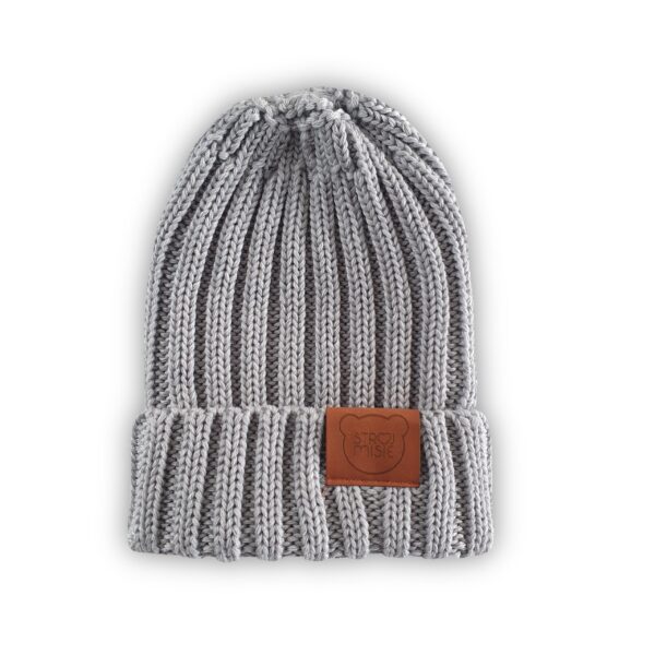Jasno-szara czapka z wełny merino splot ściągaczowy