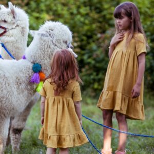 Muślinowe sukienki musztardowe