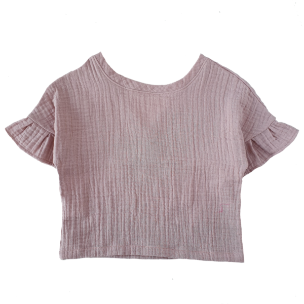Muślinowa różowa bluzeczka z falbanką