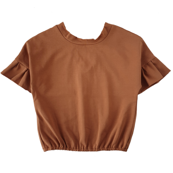 karmelowy t-shirt dziewczęcy z bawełny organicznej