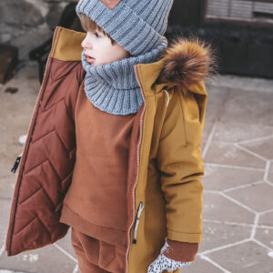 Musztardowa kurtka zimowa z karmelową podszewką