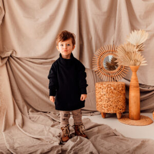 Bluza czarna dziecięca i Beżowe spodnie dziecięce z dzianiny prążkowanej ‘Signature’