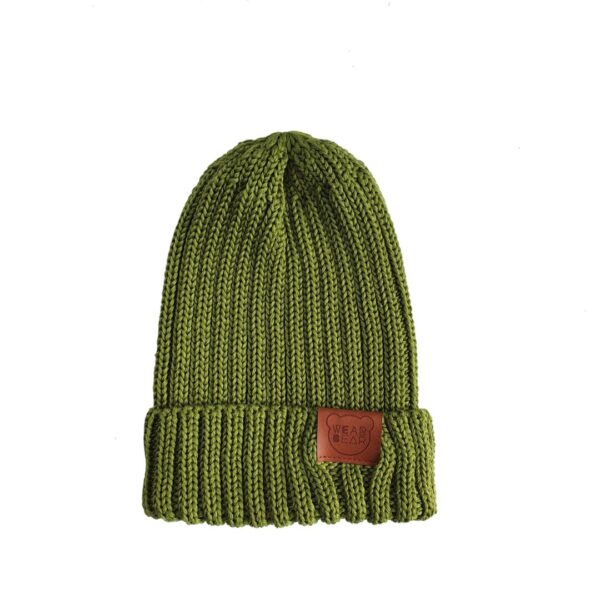 Zielona czapka z wełny merino - splot ściągaczowy