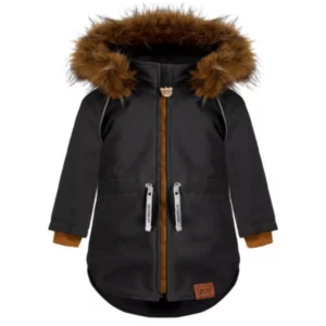 czarna kurtka zimowa z futrem i odblaskami strojmisie