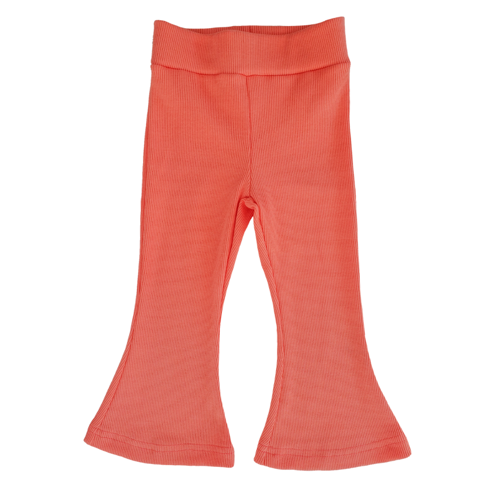 Brzoskwinowe spodnie dzwony z dzianiny prążkowanej