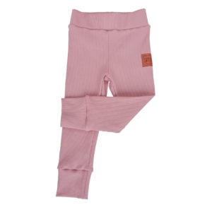 Pudrowo różowe spodnie z dzianiny prążkowanej