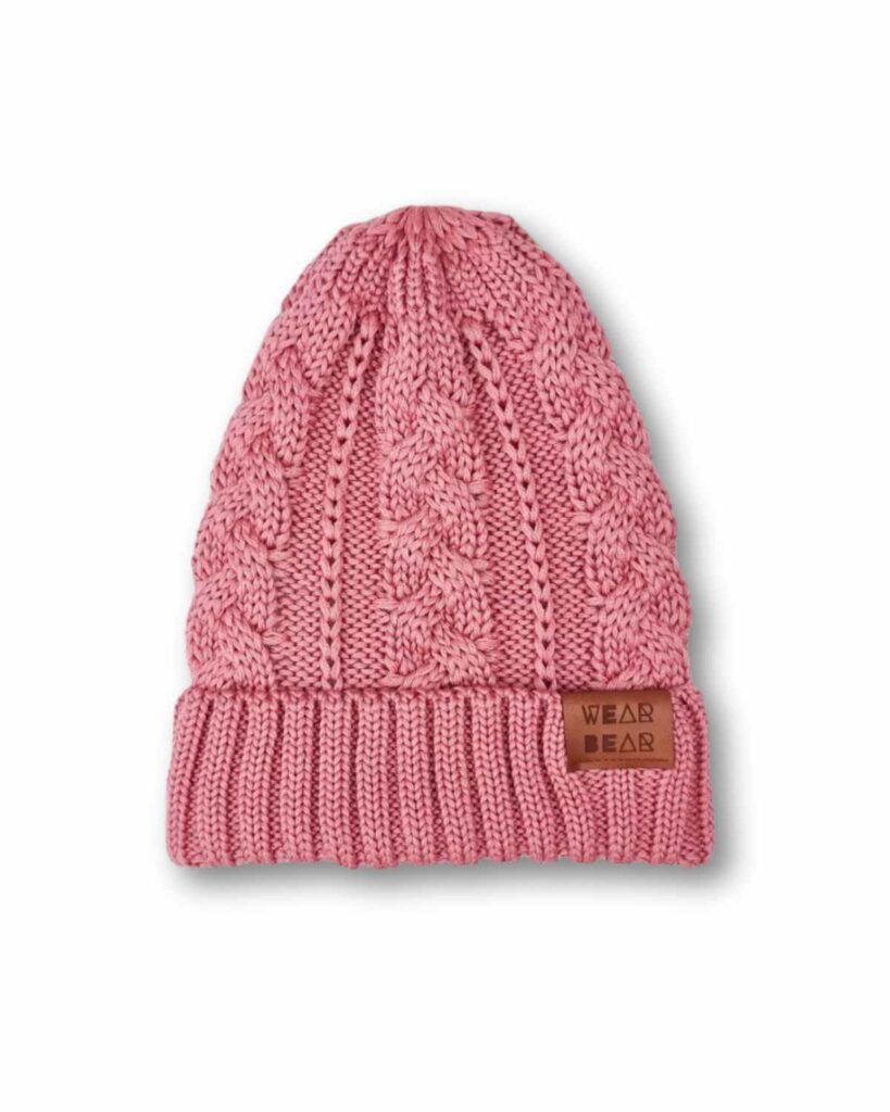 ciemno różowa czapka wełniana dziewczęca merino 100%