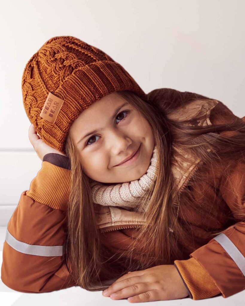 karmelowa czapka merino dla dzieci i dorosłych