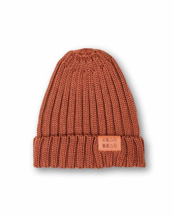 karmelowa czapka merino dla dzieci i dorosłych splot ściągaczowy