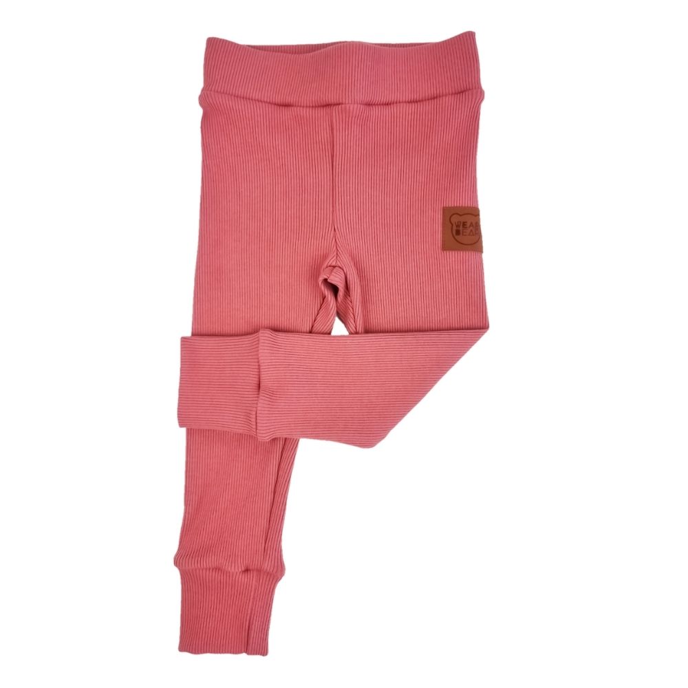 różowe legginsy spodnie dziecięce z prążka strojmisie