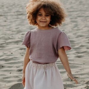 dziewczęca bluzka muślinowa z krótkim rękawem fioletowa