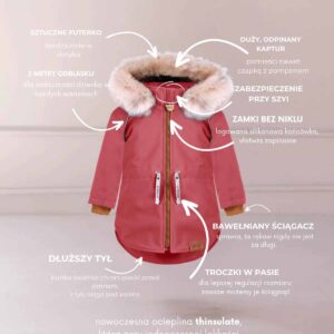 dziewczęca różowa kurtka zimowa z futrem