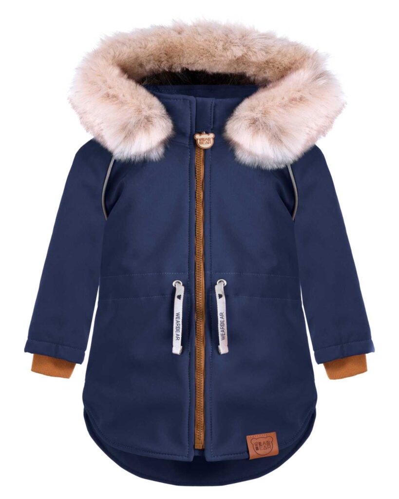 granatowa kurtka dziecięca softshell z odblaskami