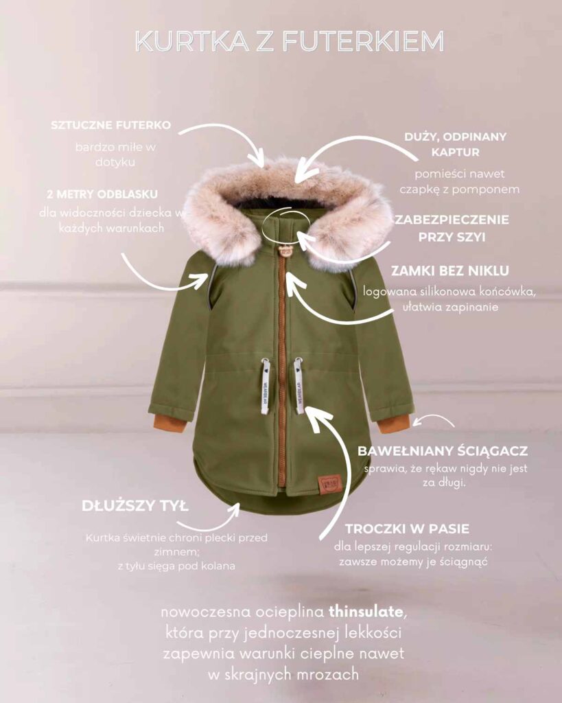 khaki zimowa kurtka dziecięca strojmisie