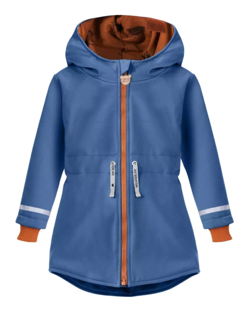 niebieska kurtka parka jesienna softshell z odblaskami