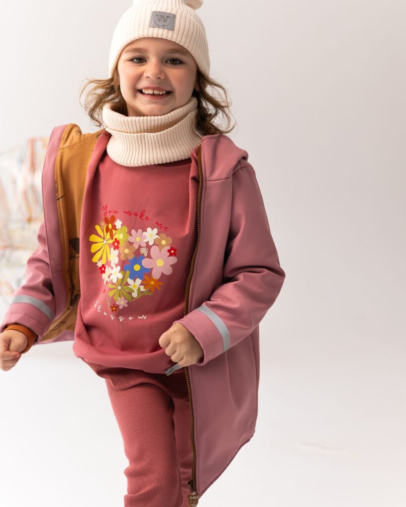 różowa parka softshell dziewczęca z odblaskami