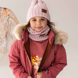 dziewczęca jasno różowa czapka merino WARKOCZYKOWA