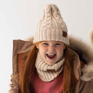 ecru kremowa czapka merino WARKOCZYKOWA dla dzieci i dorosłych