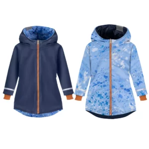 granatowa dwustronna kurtka zimowa z odblaskami