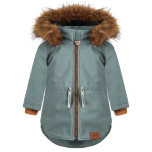 miętowa kurtka zimowa dla dzieci z futerkiem i odblaskiem