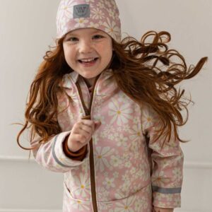 dziewczęca kurtka wiosenna różowa w kwiatki softshell z odblaskiem