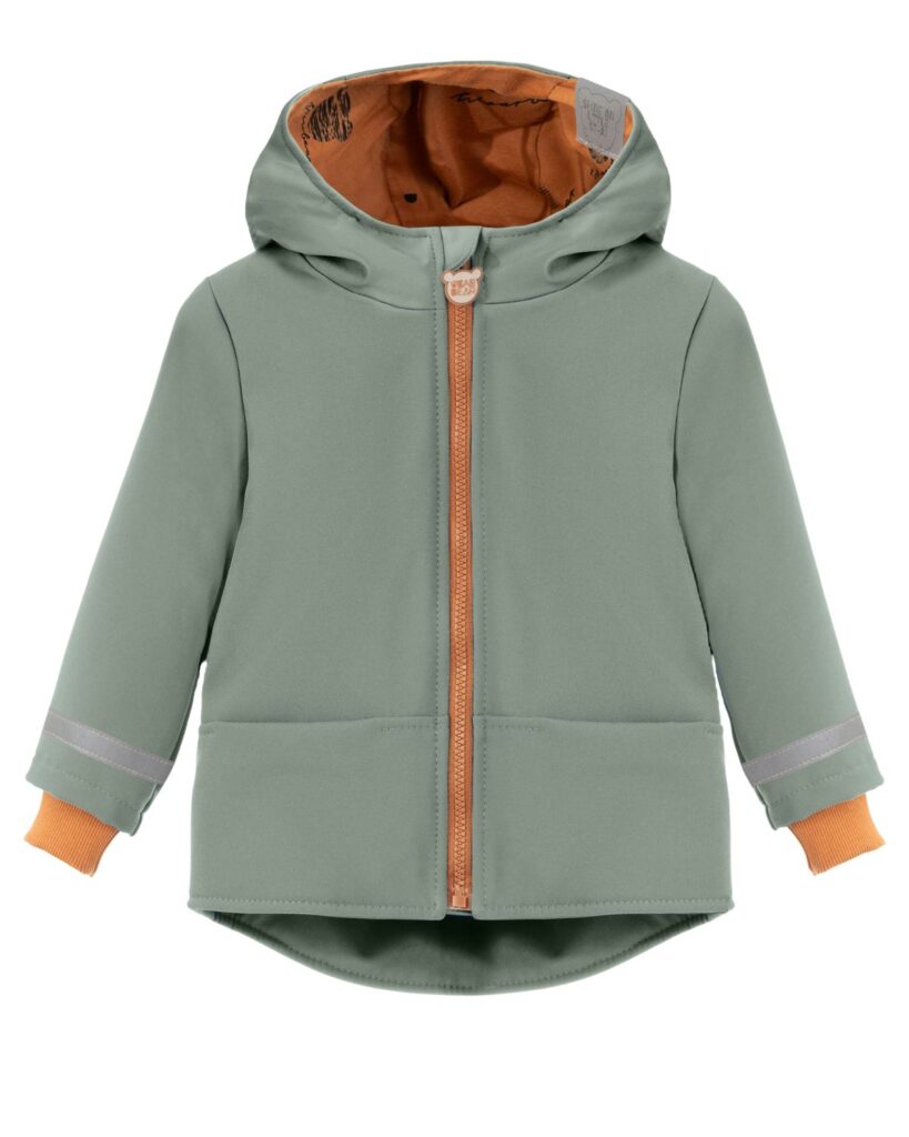 miętowa kurtka dziecięca wodoodporna softshell z odblaskiem