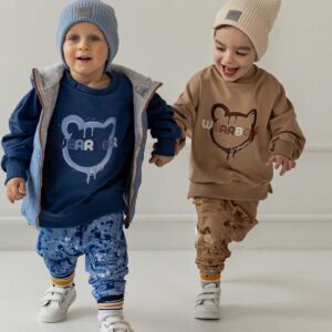 chłopięce spodnie baggy niebieski wzór chlapaniec