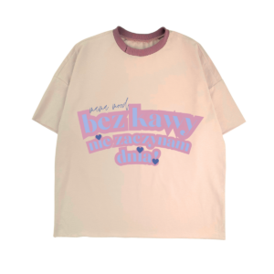 tshirt ecru damski z nadrukiem różowo-niebieskim bez kawy nie zaczynam dnia