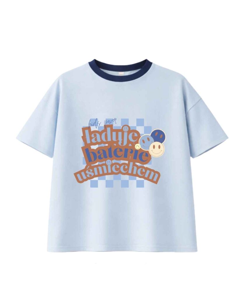 tshirt niebieski chłopięcy z nadrukiem