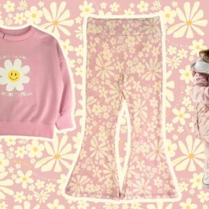 komplet różowy dziewczęcy stokrotki