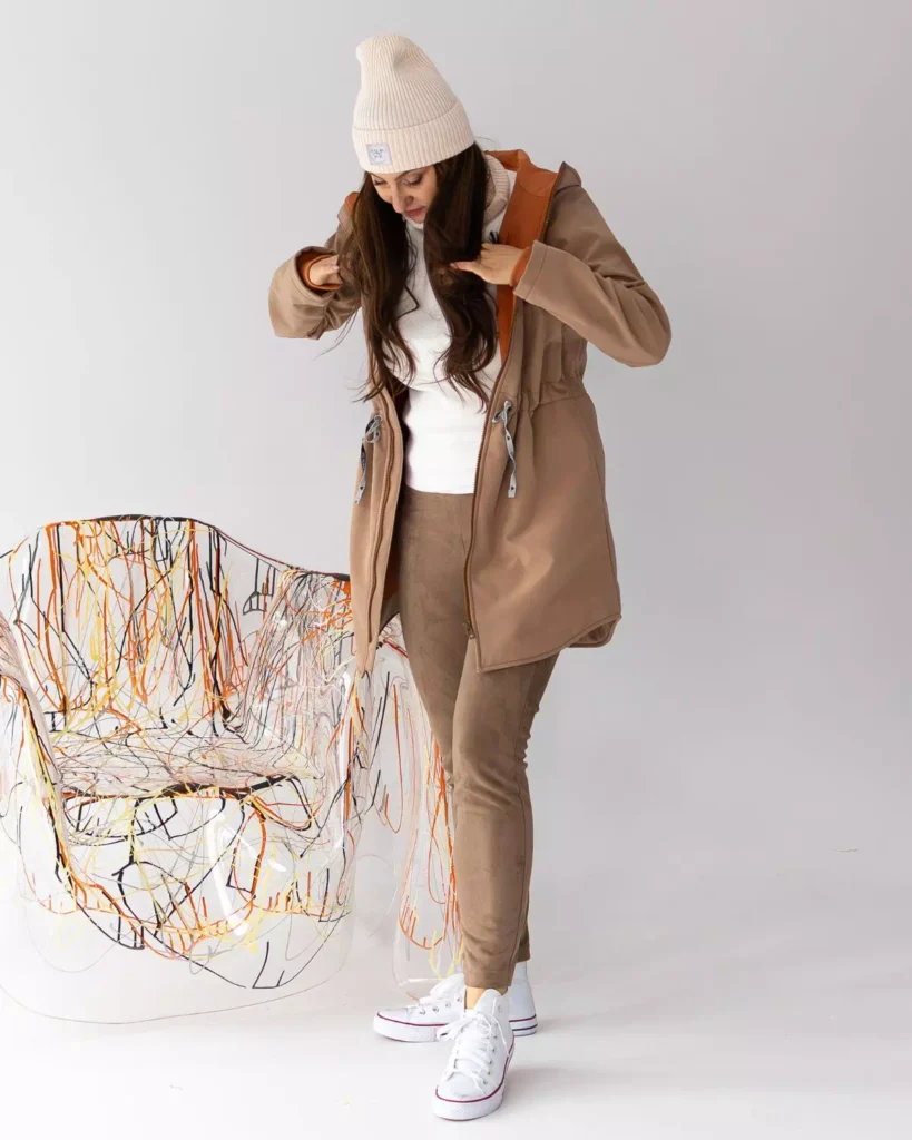 beżowa damska parka softshell