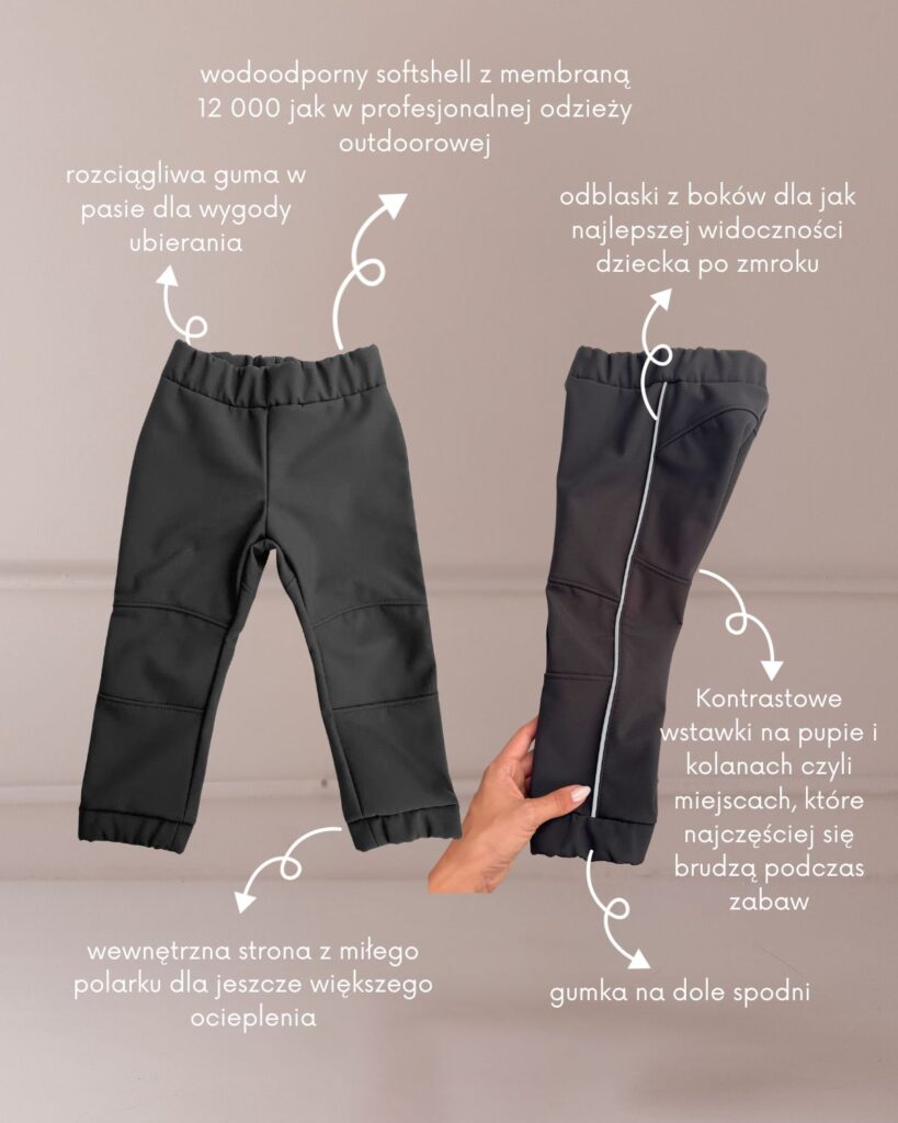 czarne spodnie softshell dla dzieci