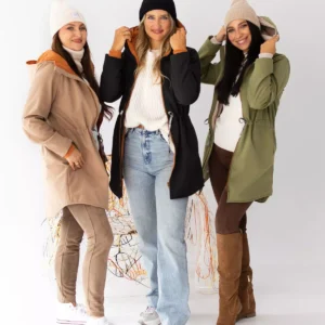 damska parka softshell w kolorze khaki