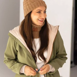 damska parka softshell w kolorze khaki