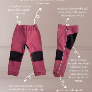 różowe spodnie softshell dziewczęce z odblaskami