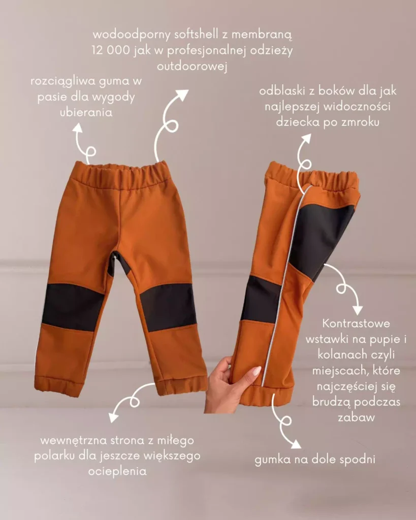karmelowe spodnie softshell dla dzieci