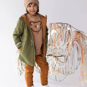 khaki parka dziecięca softshell z odblaskami