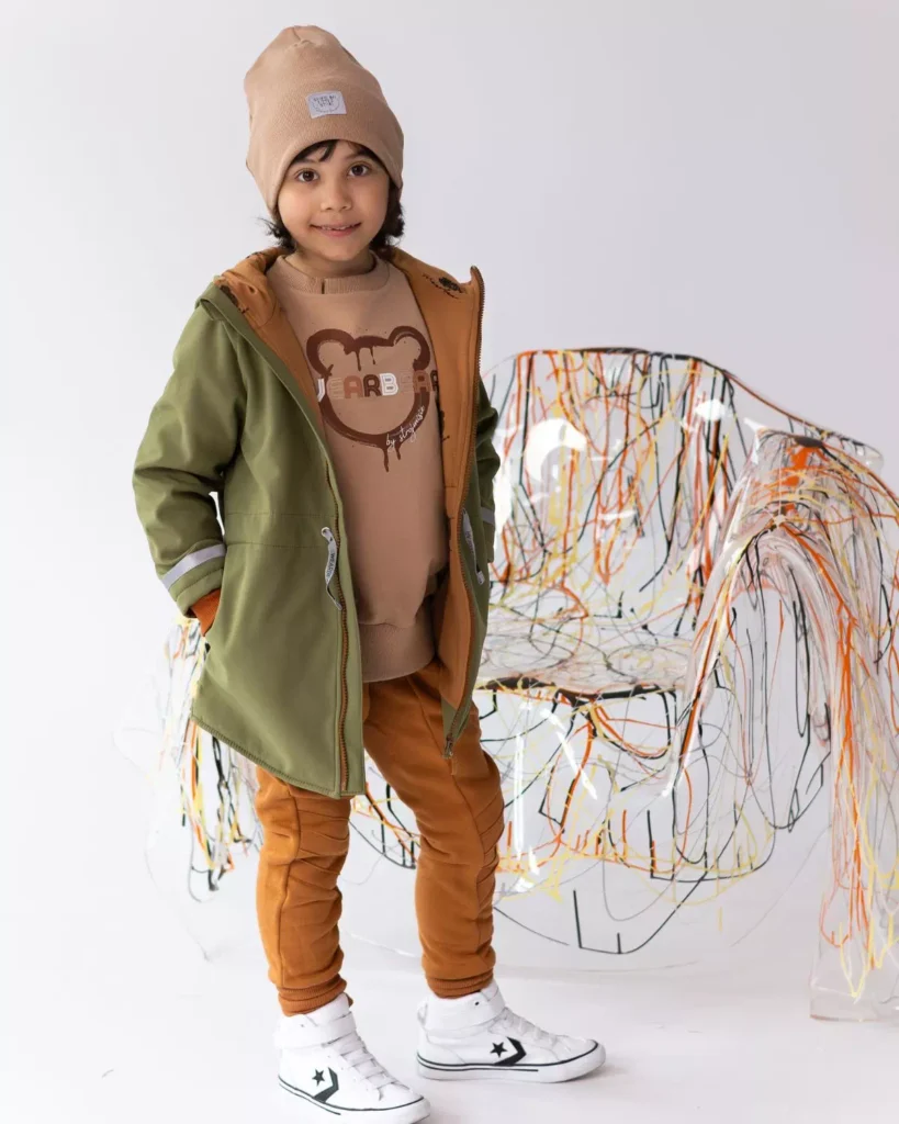 khaki parka dziecięca softshell z odblaskami