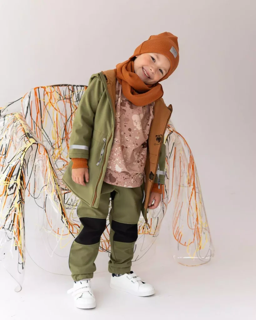 khaki parka dziecięca softshell z odblaskami