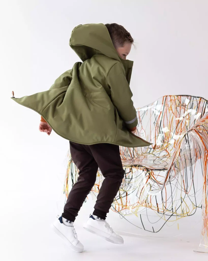 khaki parka dziecięca softshell z odblaskami
