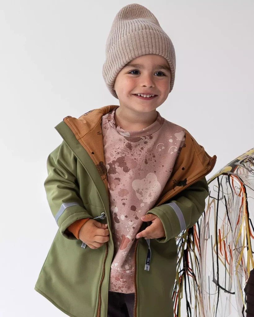 khaki parka dziecięca softshell z odblaskami