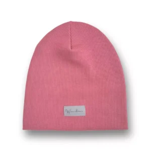 różowa truskawkowa jesienna czapka dziewczęca z odblaskową metką