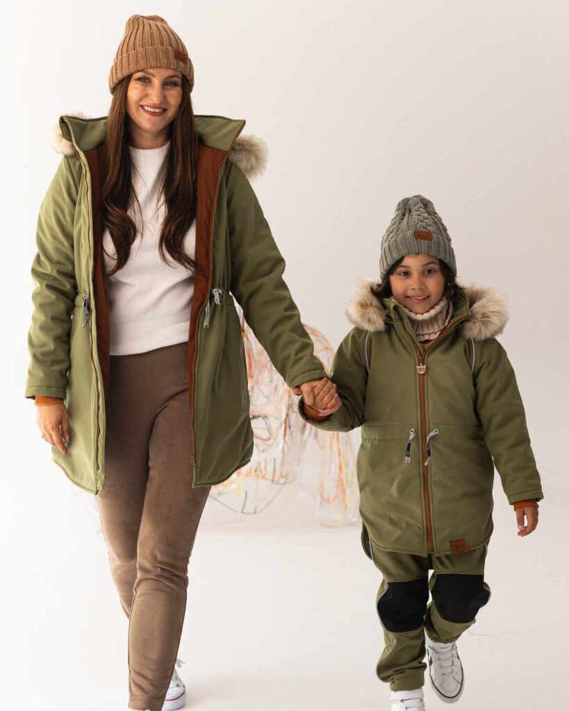 damska zimowa kurtka khaki z futerkiem