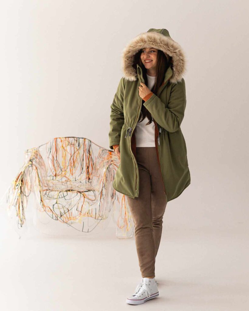 damska zimowa kurtka khaki z futerkiem