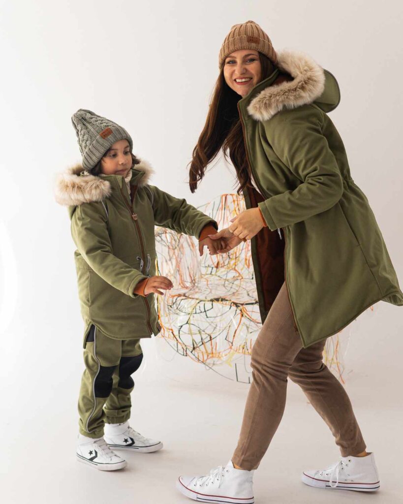 damska zimowa kurtka khaki z futerkiem