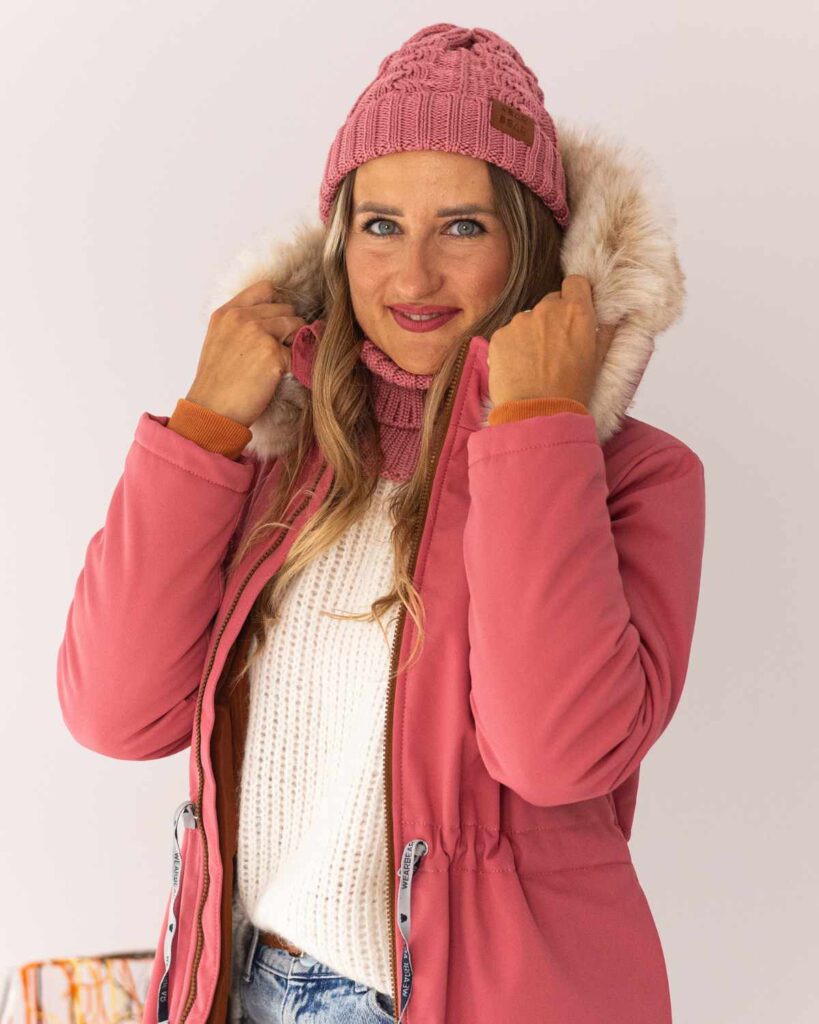 różowa damska kurtka zimowa