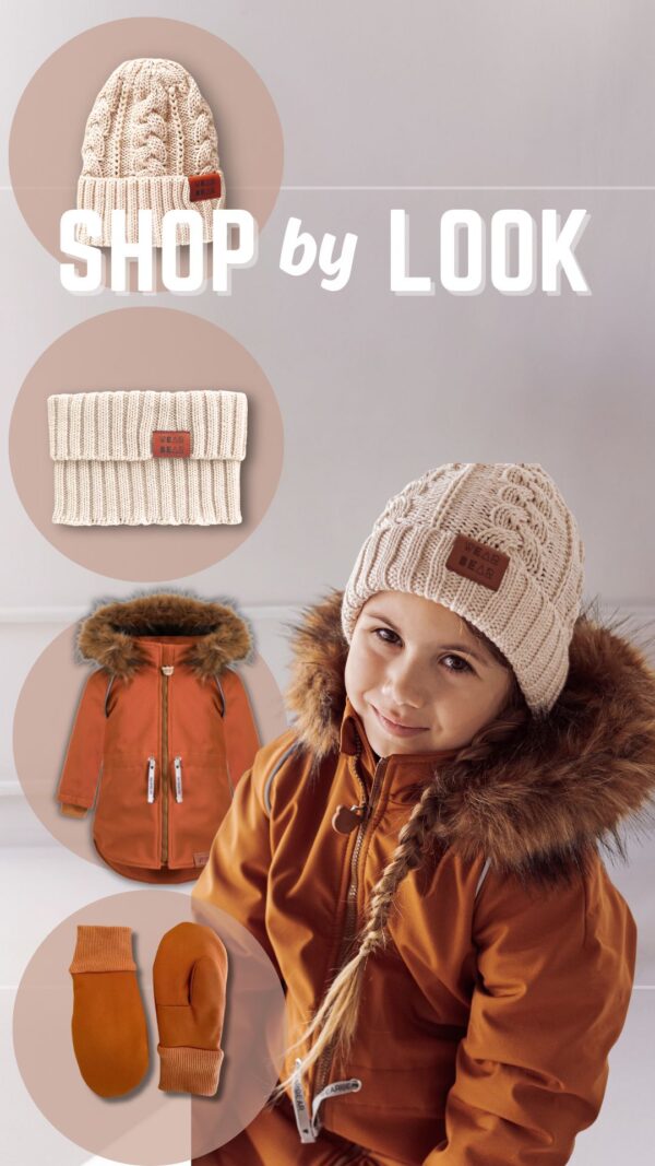 zimowy zestaw z karmelową kurtką