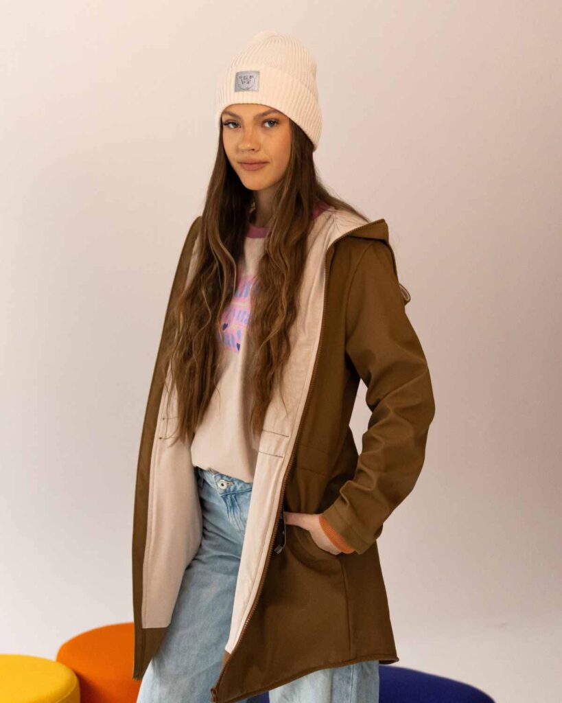 damska ciemno bezowa parka softshell wiosenna