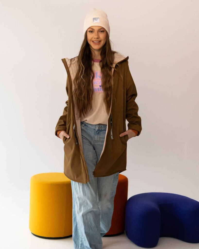 damska ciemno bezowa parka softshell wiosenna