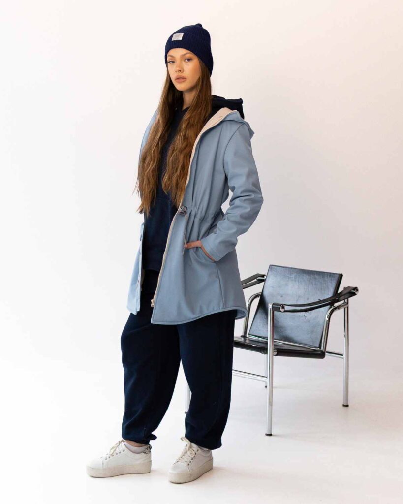 damska parka softshell błękitna